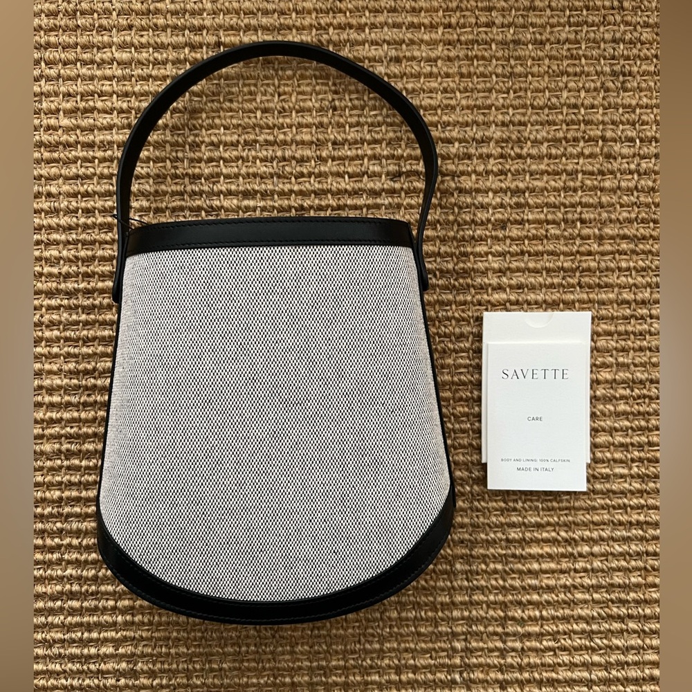 Savette Bucket Bag in Canvas with Black Trim